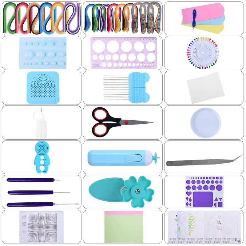 YURROAD Quilling Kit with 1860 Paper Strips 39cm/54cm and Quilling Tools Like Quilling Pen Slotted Tool Paper Rolling Electric Pen Template Board Quilling DIY Tool Grid Guide Paper Design Drawings Scissors - Image 2